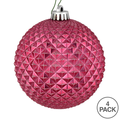 Vickerman 6" Mauve Durian Glitter Ball Ornament 4 per Bag