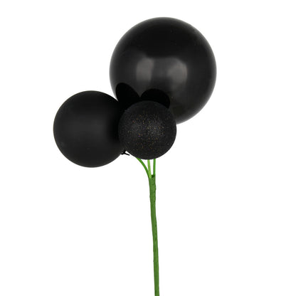 Vickerman 18" Black Ball Ornament Christmas Pick Set of 3