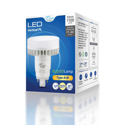 Euri Lighting EPL-2140HV Commercial LED 26-Watt Equivalent Vertical PL Lamp G24Q 4-Pin Hybrid Type A+B - 4000K