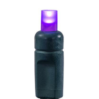 Vickerman 50 Frosted Purple Wide Angle Single Mold End-Connecting LED Light Set with 22 Gauge Green Wire, 3"x 6"x 3" Spacing, 25' Long Christmas Light Strand. This light set has the ability to connect to as many as 45 sets. 4.8 watts, .04 Amps. Color Head