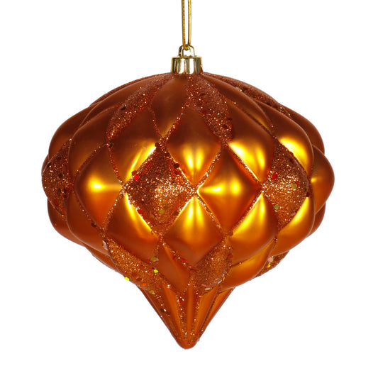 Vickerman 5.7" Burnished Orange Matte/Glitter Diamond Onion Christmas Ornament