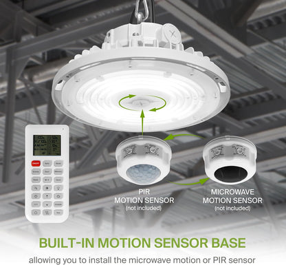 ASD Lighting LED UFO High Bay with Q-base Power Adjustable 100/150/200W 120-277V CCT Selectable 3000/4000/5000K Dimmable White UL DLC Premium