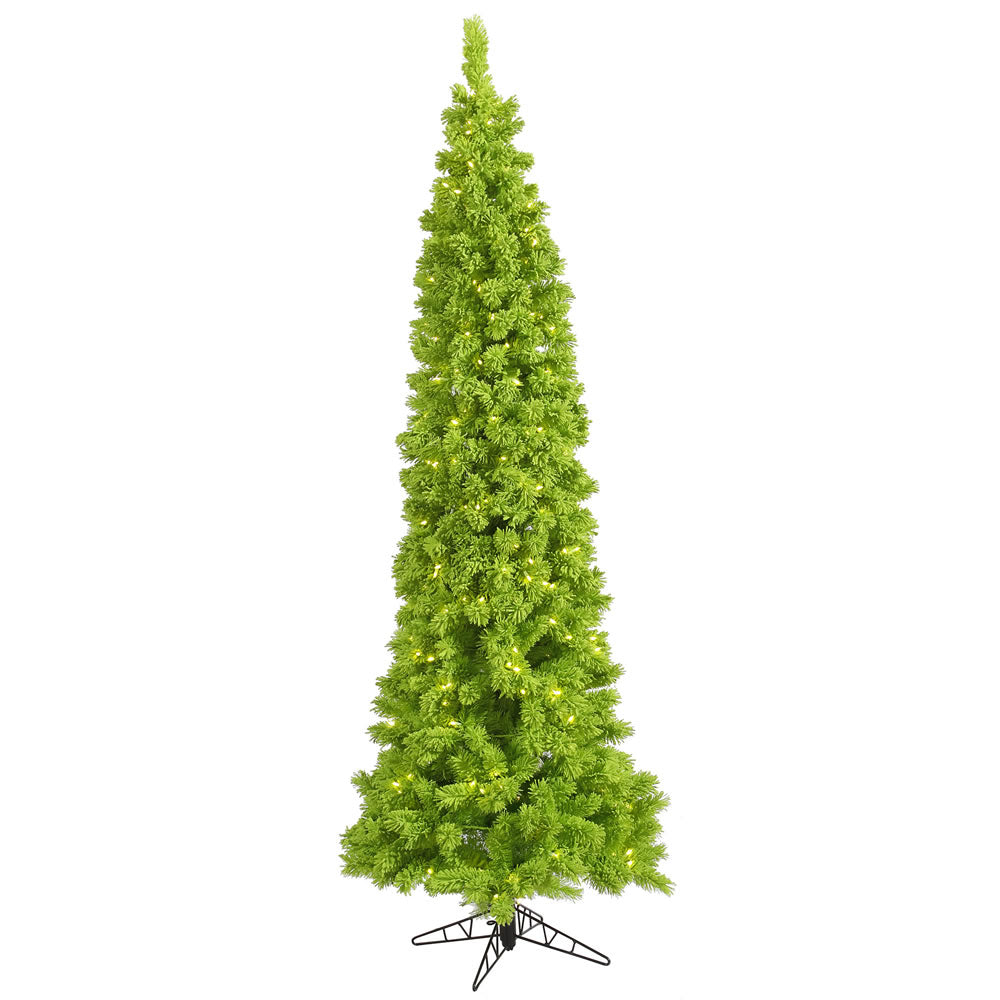 Vickerman 7.5' Flocked Lime Pencil Fir Artificial Christmas Tree Lime Dura-lit LED Lights