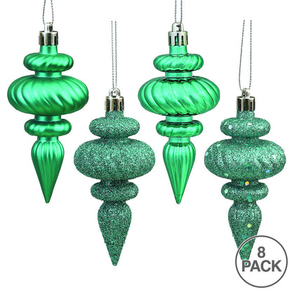 Vickerman 4" Teal 4-Finish Finial Ornament 8 per Box
