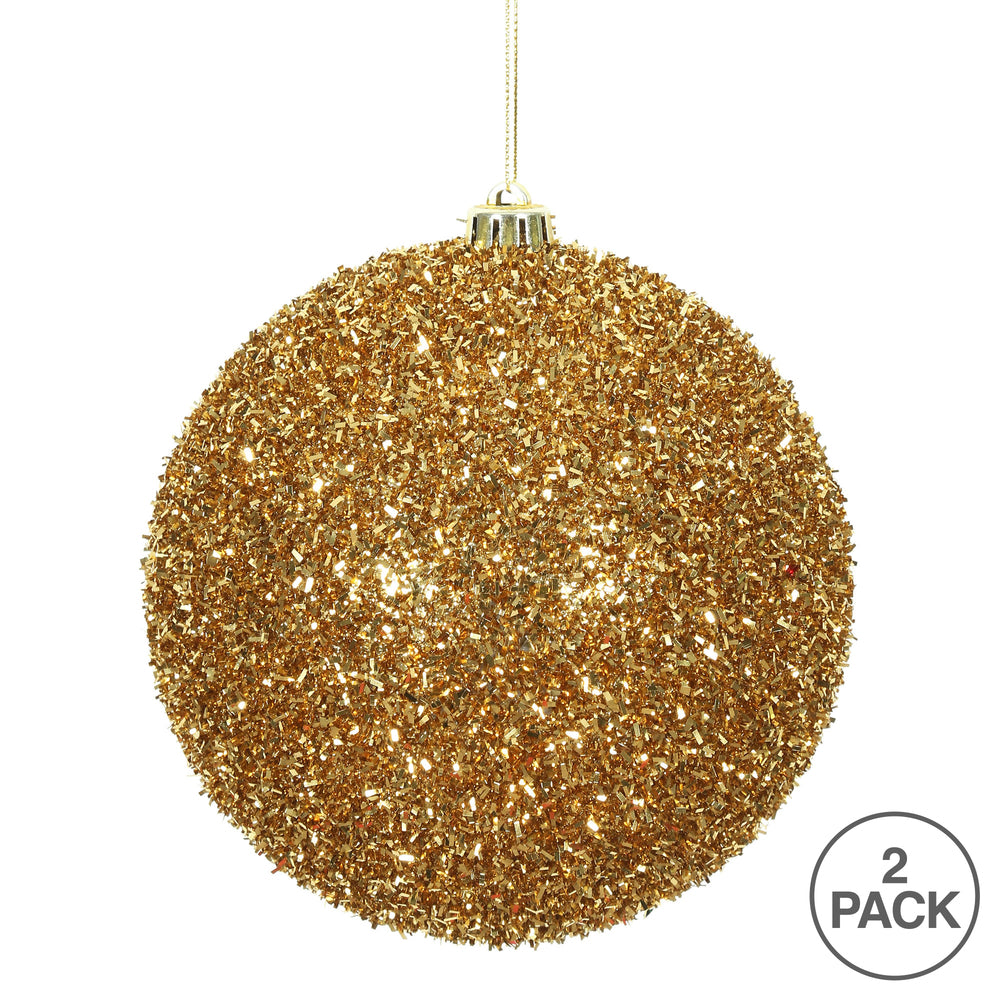 Vickerman 6" Antique Gold Tinsel Ball Ornament 2 per Bag