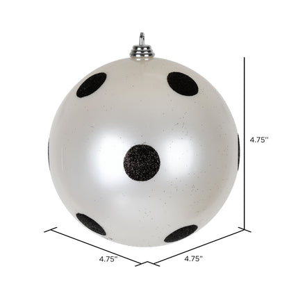 Vickerman 4.75" White Candy Finish Ball Ornament with Black Glitter Dots 4 per Bag