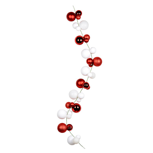 Vickerman 6' Red/White Assorted Christmas Ball Ornament Garland