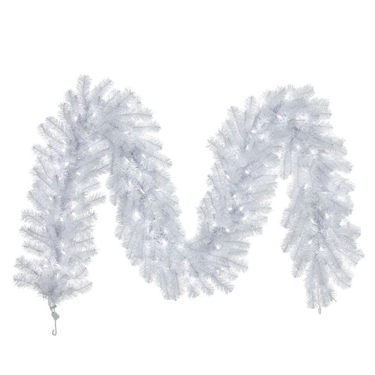 Vickerman 9' Crystal White Spruce Artificial Christmas Garland Pure White LED Mini Lights