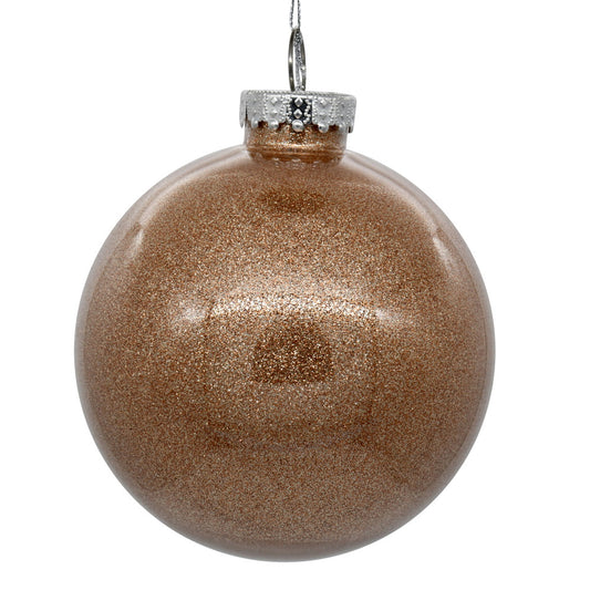 Vickerman 4" Clear Ball Christmas Ornament with Café Latte Glitter Interior 6 Pieces per bag