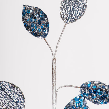 Vickerman 20" Blue Glitter Plum Leaf Artificial Christmas Spray. Includes 3 sprays per pack.