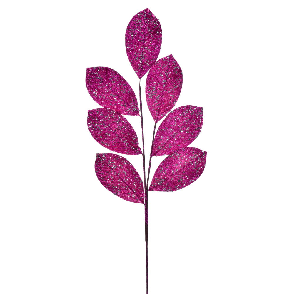Vickerman 27" Artificial Cerise Glitter Leaf Christmas Spray 4 per bag