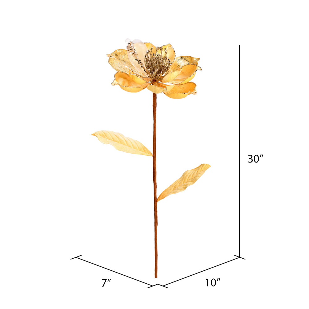 Vickerman 30" Champagne Glitter Magnolia Artificial Christmas Spray. Includes 2 sprays per pack.