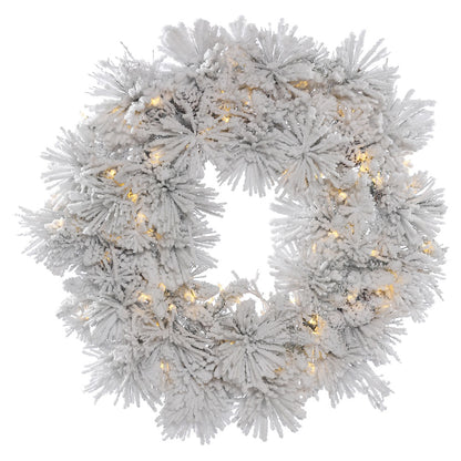 Vickerman 48" Flocked Alberta Artificial Christmas Wreath Pure White LED Lights