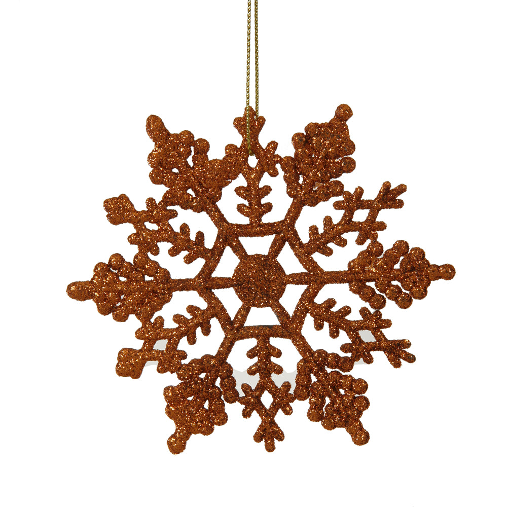 Vickerman 4" Burnished Orange Glitter Snowflake Christmas Ornament 24 per Box