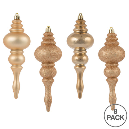 Vickerman 7" Café Latte 4-Finish Finial Ornament 8 per Box