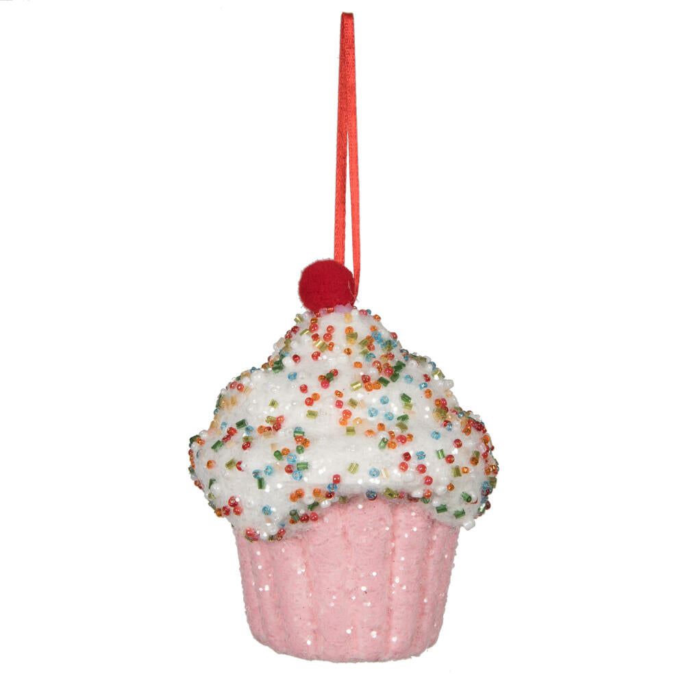 Vickerman 4.5" Pink Cupcake Ornament 2 per bag.