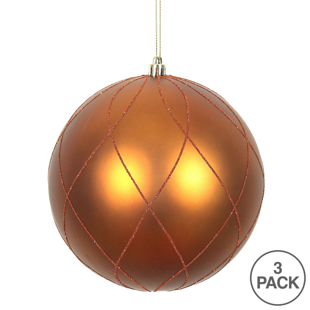 Vickerman 6" Copper Matte and Glitter Swirl Ball Ornament 3 per Box