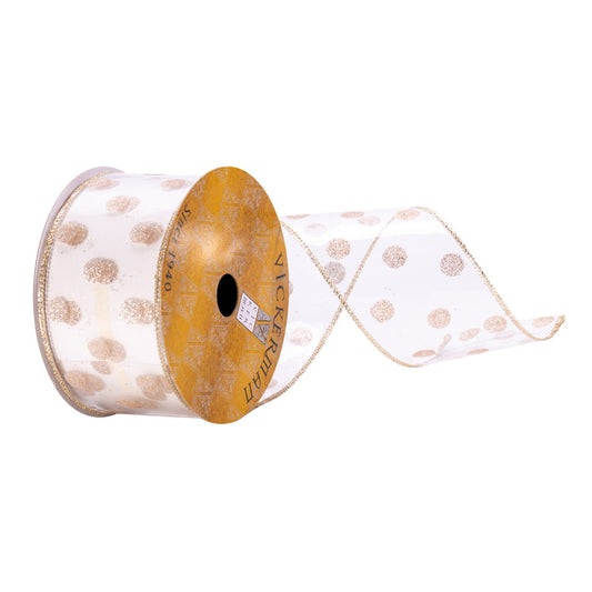 Vickerman 2.5" x 10 Yards Clear PVC Gold Spots Ribbon