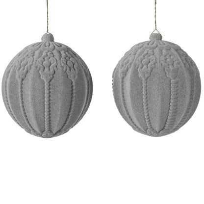 Vickerman 5.5" Silver Flocked Embossed Ball Ornament 2 per Bag