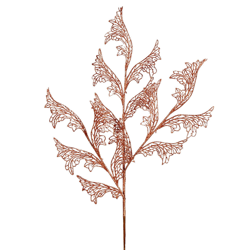 Vickerman 27" Rose Gold Glitter Coral Bells Leaf Lace Artificial Christmas Spray. Includes 12 sprays per pack.
