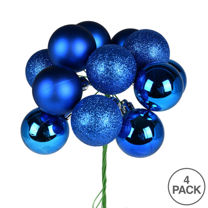 Vickerman 12" Blue Ball Ornament Christmas Pick 4 per set