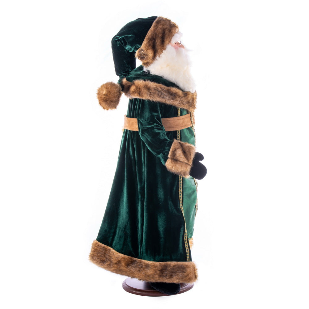 Vickerman 36" Emerald Green Velvet Santa Doll with Stand. This santa has glasses stand is removeable.