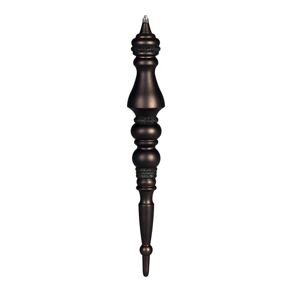 Vickerman 20" Gunmetal Matte Finial 1/Bag. This ornament features a drilled cap with looped wire to ensure that decorating is a breeze. This ornament is made with shatterproof plastic to reduce the likelihood of breaking when dropped. Includes 1 piece per