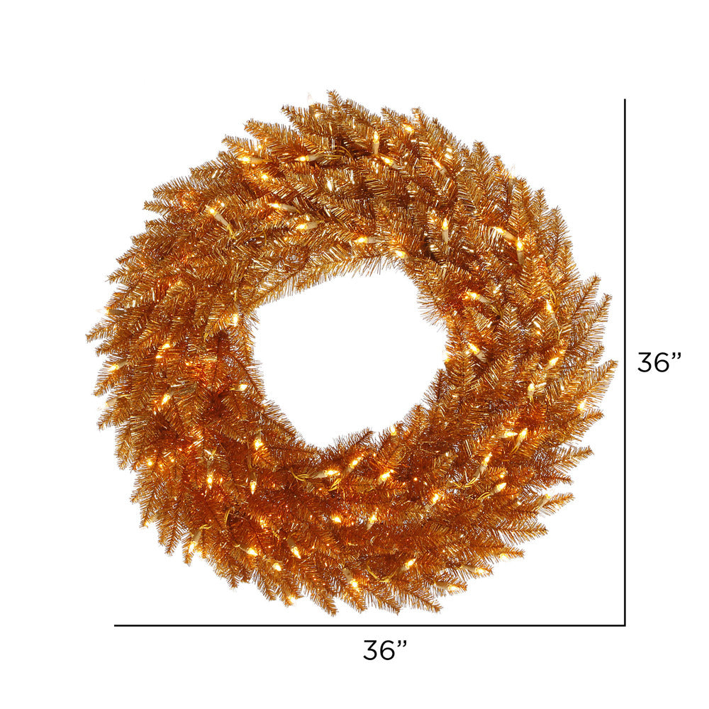Vickerman 36" Copper Artificial Christmas Wreath Clear Dura-lit Incandescent Mini Lights