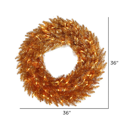 Vickerman 36" Copper Artificial Christmas Wreath Clear Dura-lit Incandescent Mini Lights