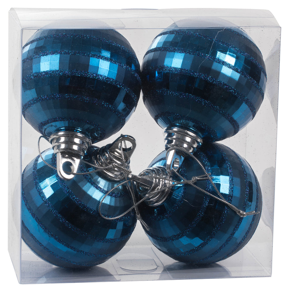 Vickerman 4" Midnight Blue Shiny and Matte Mirror Ball Christmas Ornament with Glitter Accents 4 per Box