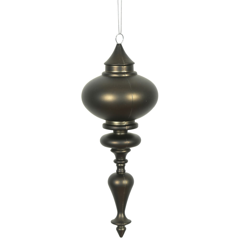 Vickerman 8.7" x 3.5" Gunmetal Matte Finial Ornament with drilled and wired caps. Comes 3 per Bag.