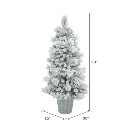Vickerman 5' Potted Flocked Ashton Pine Artificial Christmas Tree with 150 Clear Lights