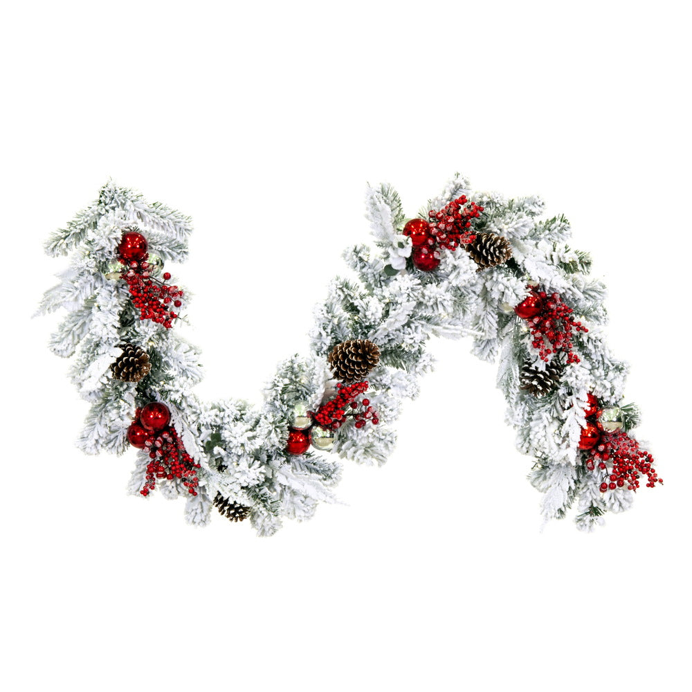 Vickerman 6' x 16" Flocked Artificial Christmas Garland Battery Operated Pure White LED Lights