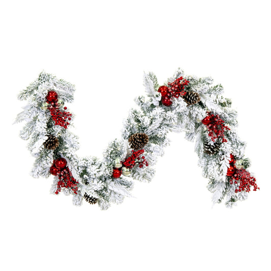 Vickerman 6' x 16" Flocked Artificial Christmas Garland Battery Operated Pure White LED Lights