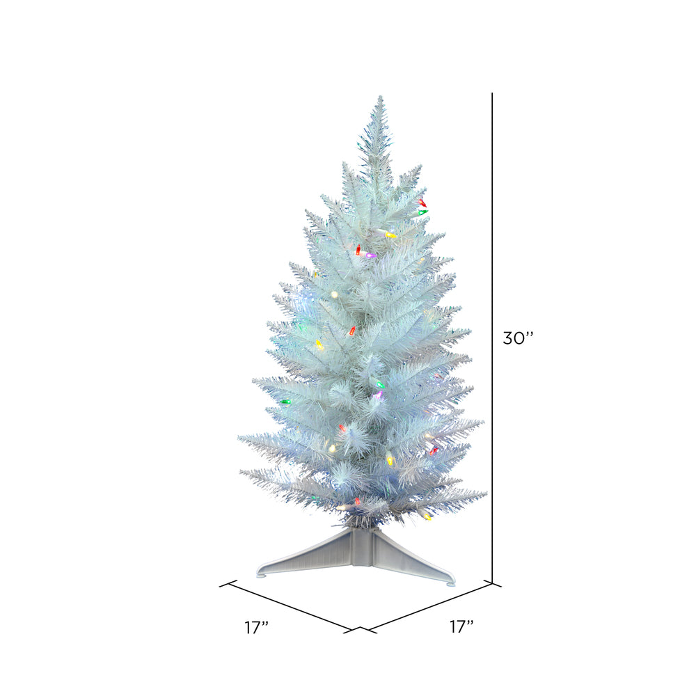 Vickerman 30" Sparkle White Spruce Pencil Artificial Christmas Tree Multi-Colored LED Lights