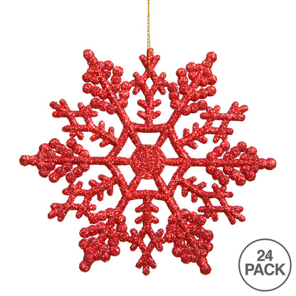 Vickerman 4" Red Glitter Snowflake Christmas Ornament 24 per Box