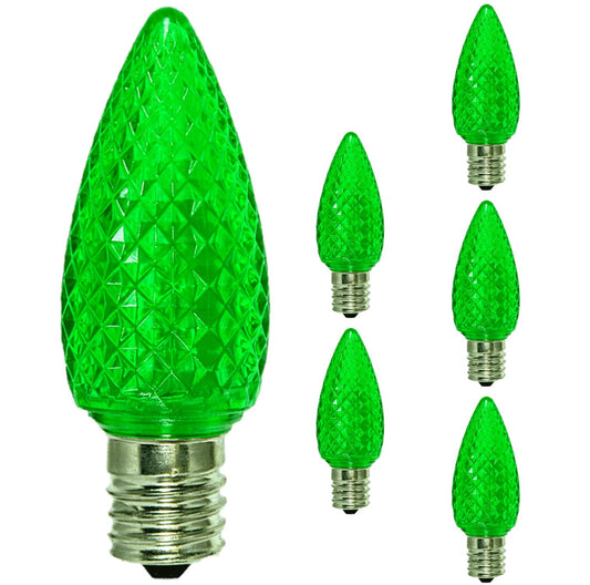 Damar- C9 LED Replacement Christmas Light Bulbs Twinkle Transparent Green 0.6W-0.96W E17 Intermediate Base 100-130V Pack of 6- Commercial Grade Shatterproof String Colored Lights for Patio Holiday