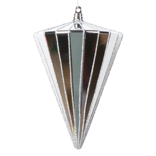 Vickerman 6" Shiny Silver Cone Ornament 3 per bag.