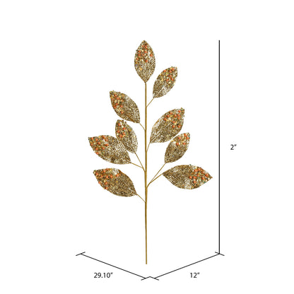 Vickerman 29" Gold Glitter Leaf Artificial Christmas Spray. Includes 6 sprays per pack.