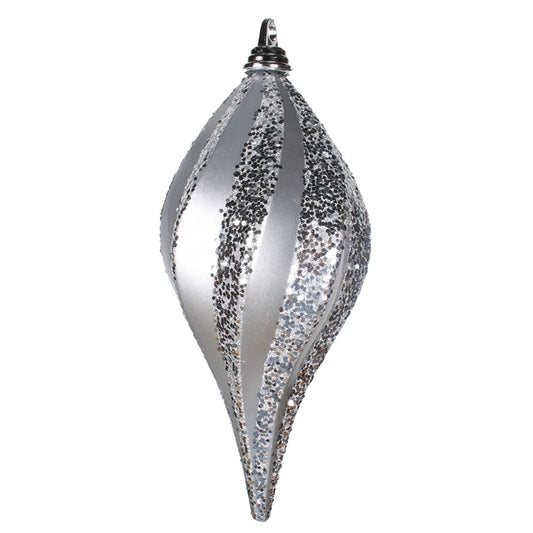 Vickerman 12'' Silver Glitter Swirl Drop Christmas Ornament