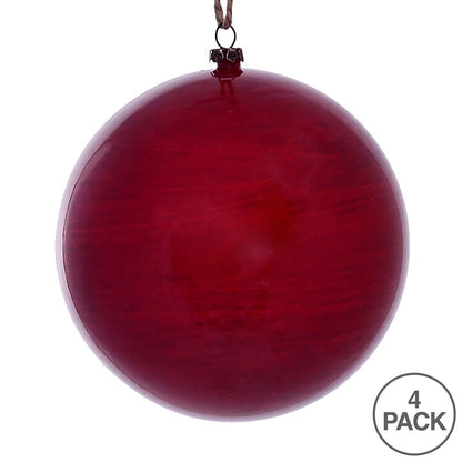 Vickerman 4.75" Red Wood Grain Ball Ornament 4 per Bag