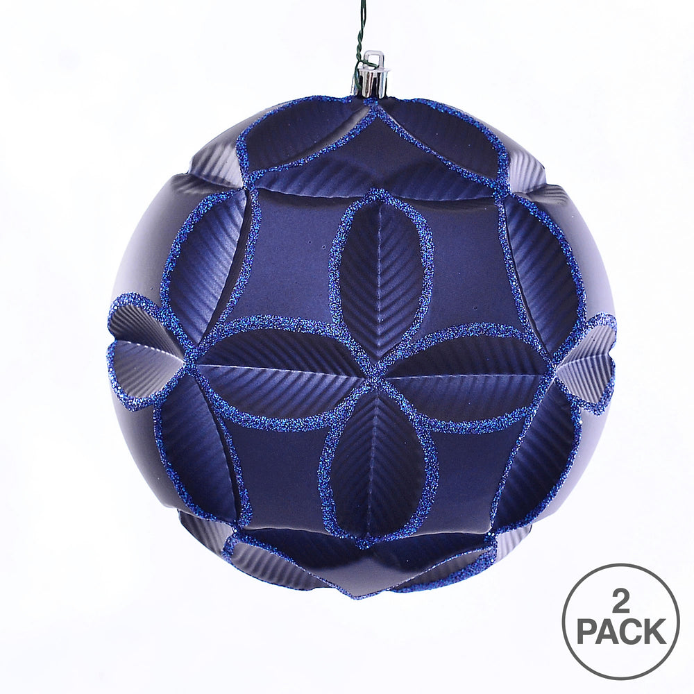 Vickerman 6" Midnight Blue Matte Clover Ball Ornament 2 per Bag