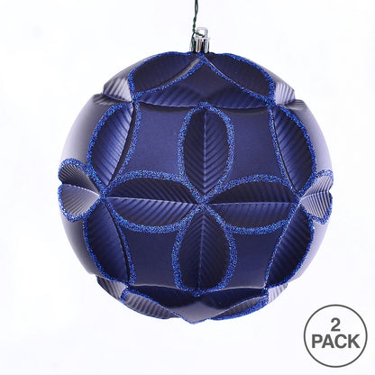 Vickerman 6" Midnight Blue Matte Clover Ball Ornament 2 per Bag