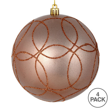 Vickerman 4.75" Rose Gold Candy Ornament with Circle Glitter Pattern 4 per Bag