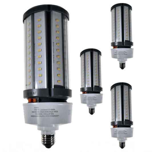 Damar- LED Corn Cob Post Top Bright Light Bulb Type B Ballast Bypass 27W/36W/45W E26 Medium Base 30K/40K/50K Color Selectable 3780/5040/6300 Lumen Dimmable 120-277VAC Pack of 4- For Warehouse Garage