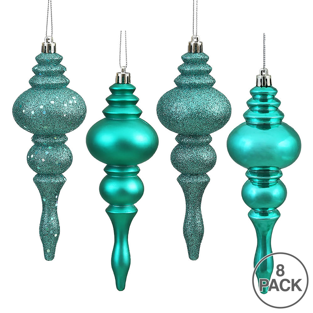 Vickerman 7" Teal 4-Finish Finial Ornament 8 per Box