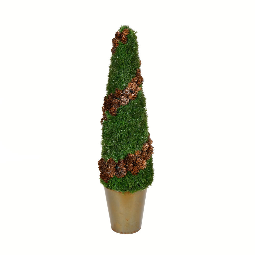 Vickerman 24" Artificial Cone Shape Cedar Tree in Rustic Tin Pot.