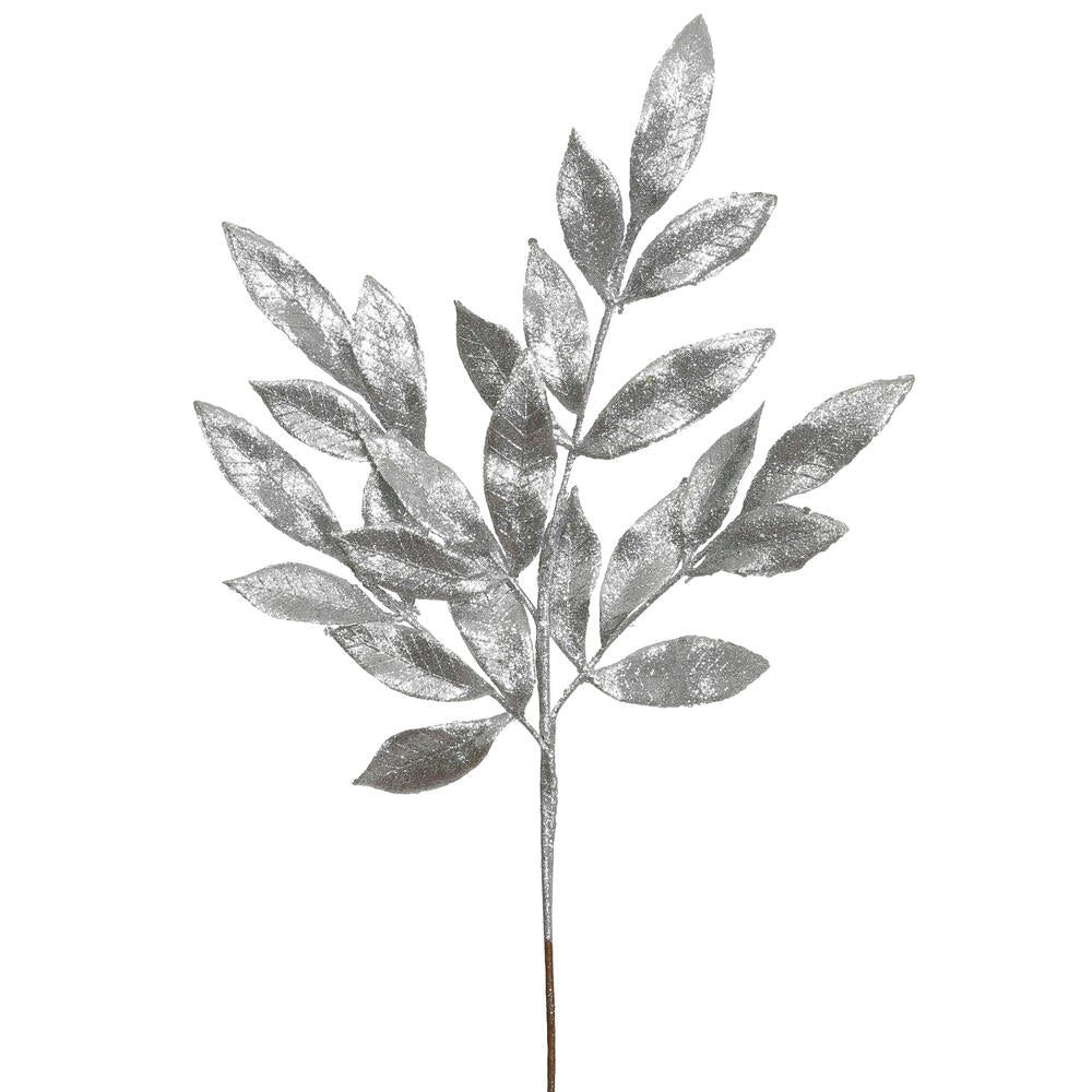 Vickerman 22" Pewter Glitter BayLeaf Artificial Spray 12 per bag.