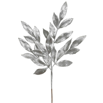 Vickerman 22" Pewter Glitter BayLeaf Artificial Spray 12 per bag.
