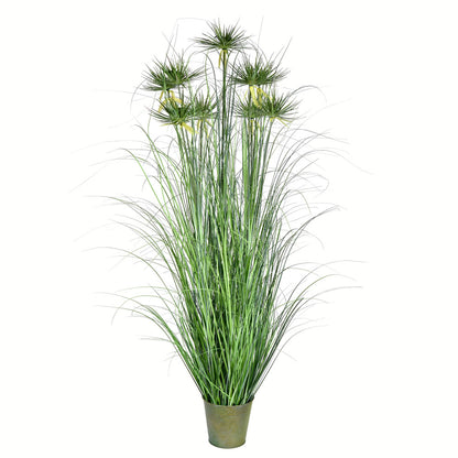 Vickerman 60" Artificial Potted Green Grass and Cyperus Heads.